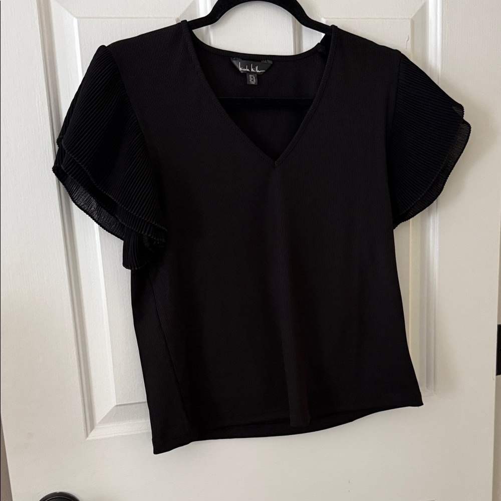 Nicole Miller Black V-Neck Blouse
